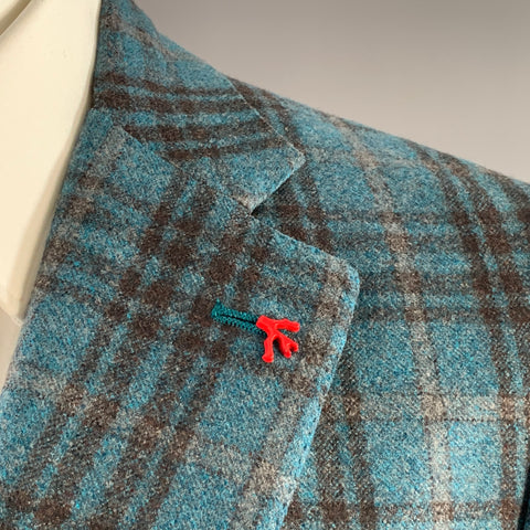 ISAIA Size 38 Regular Blue Brown Plaid Wool Notch Lapel Sport Coat