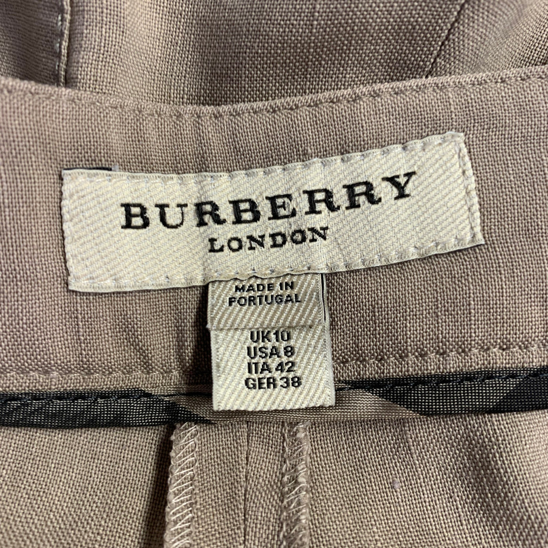 BURBERRY LONDON Size 8 Brown Wool Linen Pleated Shorts