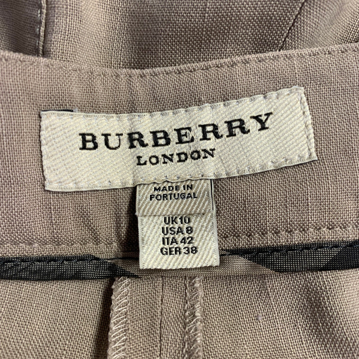 BURBERRY LONDON Size 8 Brown Wool Linen Pleated Shorts