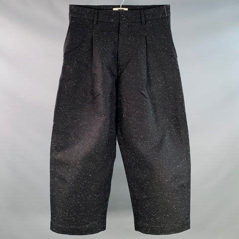 STUDIO NICHOLSON Size S Bridges Black White Slubby Cotton Twill Pleated Wide Leg Casual Pants