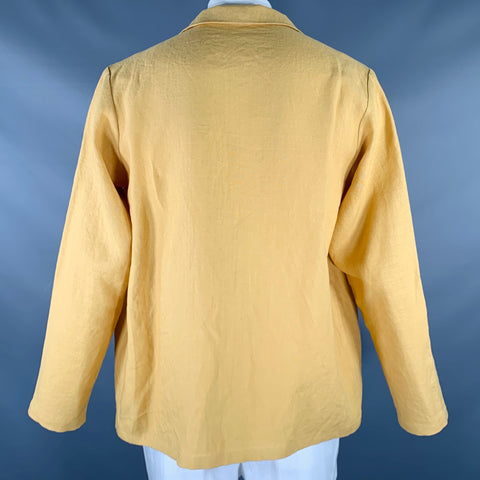 KERSO Size L Yellow Linen Two Pockets Open Front Jacket