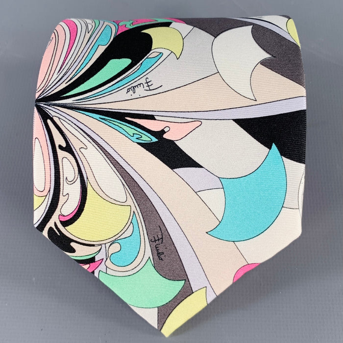 EMILIO PUCCI Black Multi Color Abstract Silk Tie