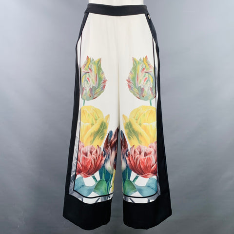 TED BAKER Size 0 White Multi Color Polyester Floral Wide Leg Dress Pants