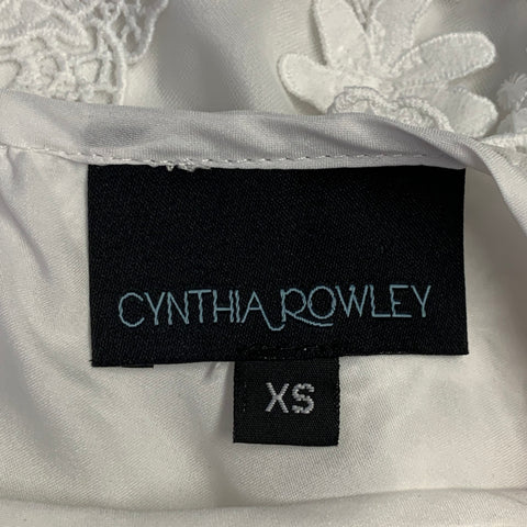 CYNTHIA ROWLEY Size XS White Polyester Blend Lace Oversized Short Sleeve Dress Top