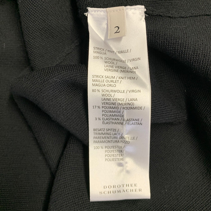 DOROTHEE SCHUMACHER Size 2 Black Virgin Wool Lace Panel Cardigan
