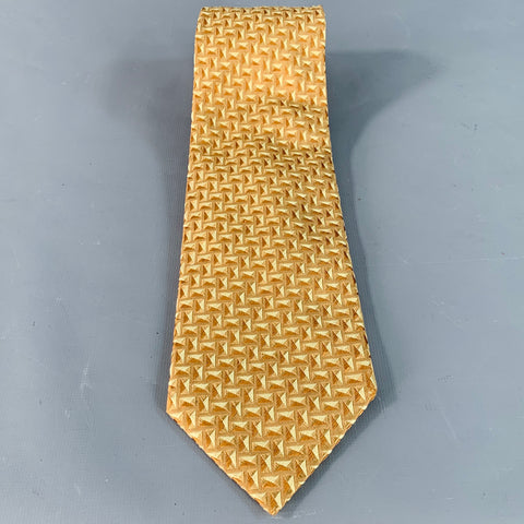 ERMENEGILDO ZEGNA Beige Tan Geometric Jacquard Silk Tie