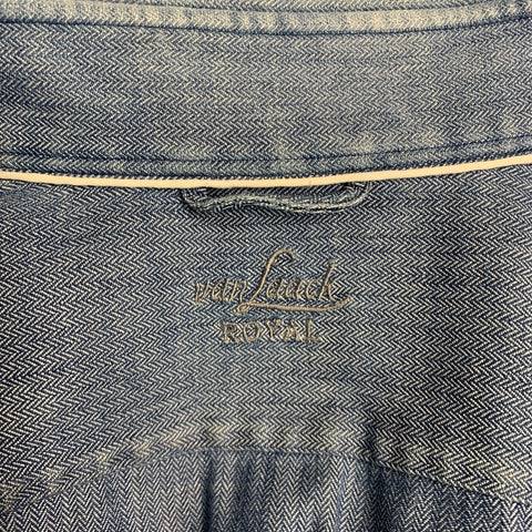 VAN LAACK Size L Blue Herringbone Cotton Long Sleeve Shirt