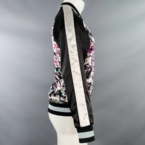 GUNS GERMS $TEAL Size M Black Multi Color Marbled Silk Jacket