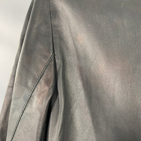 AKRIS Size 4 Black Wool Lambskin Leather Snaps Jacket