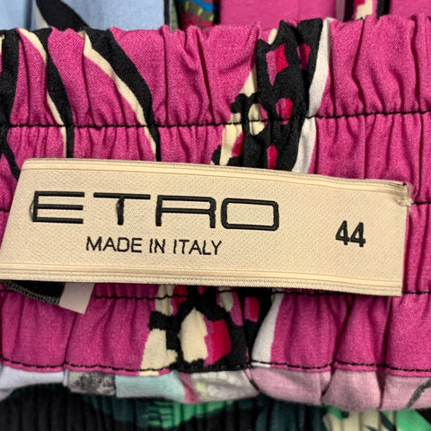 ETRO Size 8 Multi-Color Cotton Mixed Florals Elastic Waistband Midi Skirt