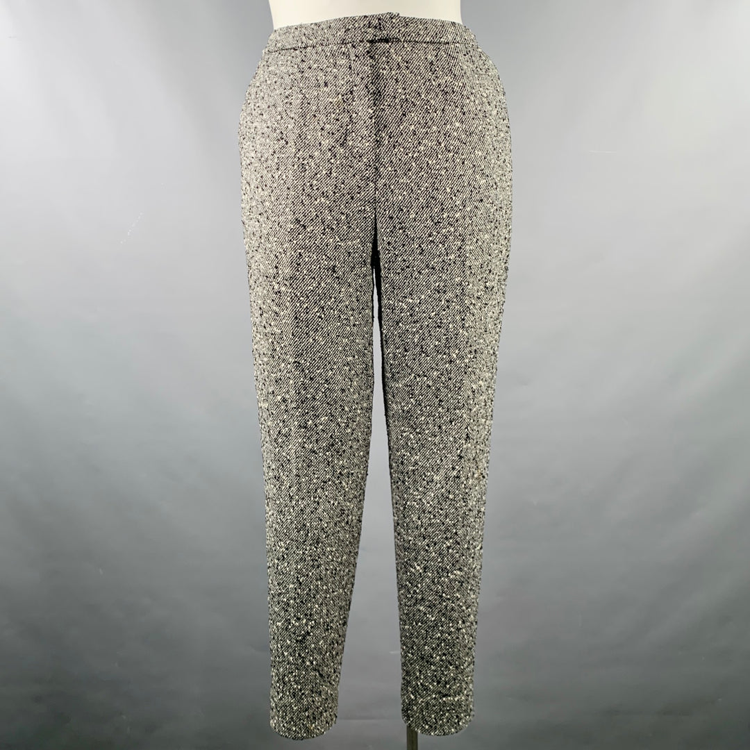 ESCADA Size 12 Black White Wool Blend Tweed Zip Fly Dress Pants
