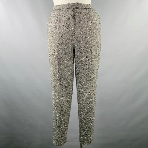 Pantalon habillé zippé en tweed de mélange de laine noir et blanc ESCADA taille 12
