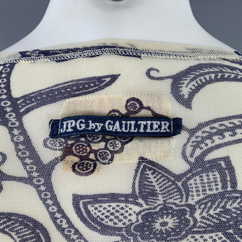 GAULTIER JEANS Size M Cream Navy Floral Polyamide Crew Neck Pullover