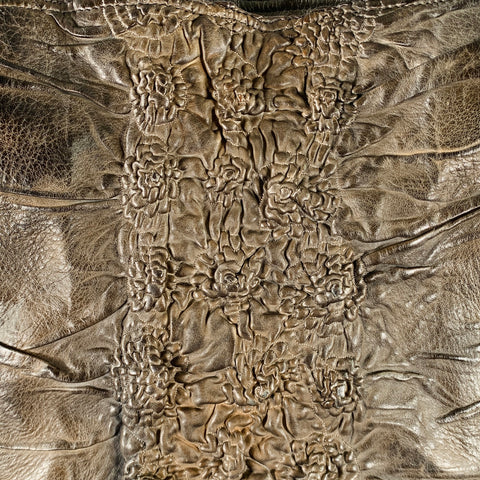NUMERO 10 Brown Off White Embroidered Leather Tote Handbag