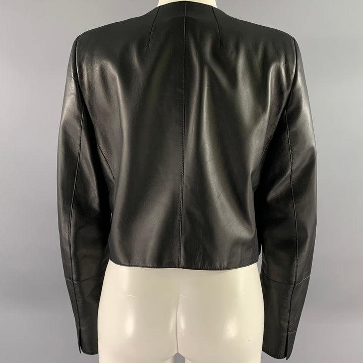 AKRIS Size 12 Black Leather Cropped Jacket