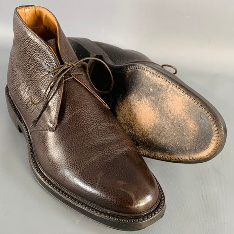 RAF SIMONS Size 8 Brown Pebble Grain Leather Lace-Up Ankle Chukka Boots