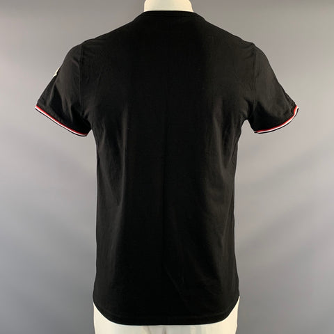 MONCLER Size L Black Cotton Blend V Neck T Shirt