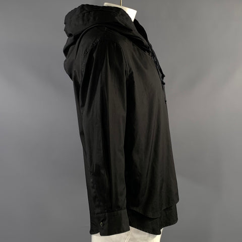 COMME des GARCONS AW2025 Size L Black PQ-B019 Cotton Hooded Long Sleeve Shirt