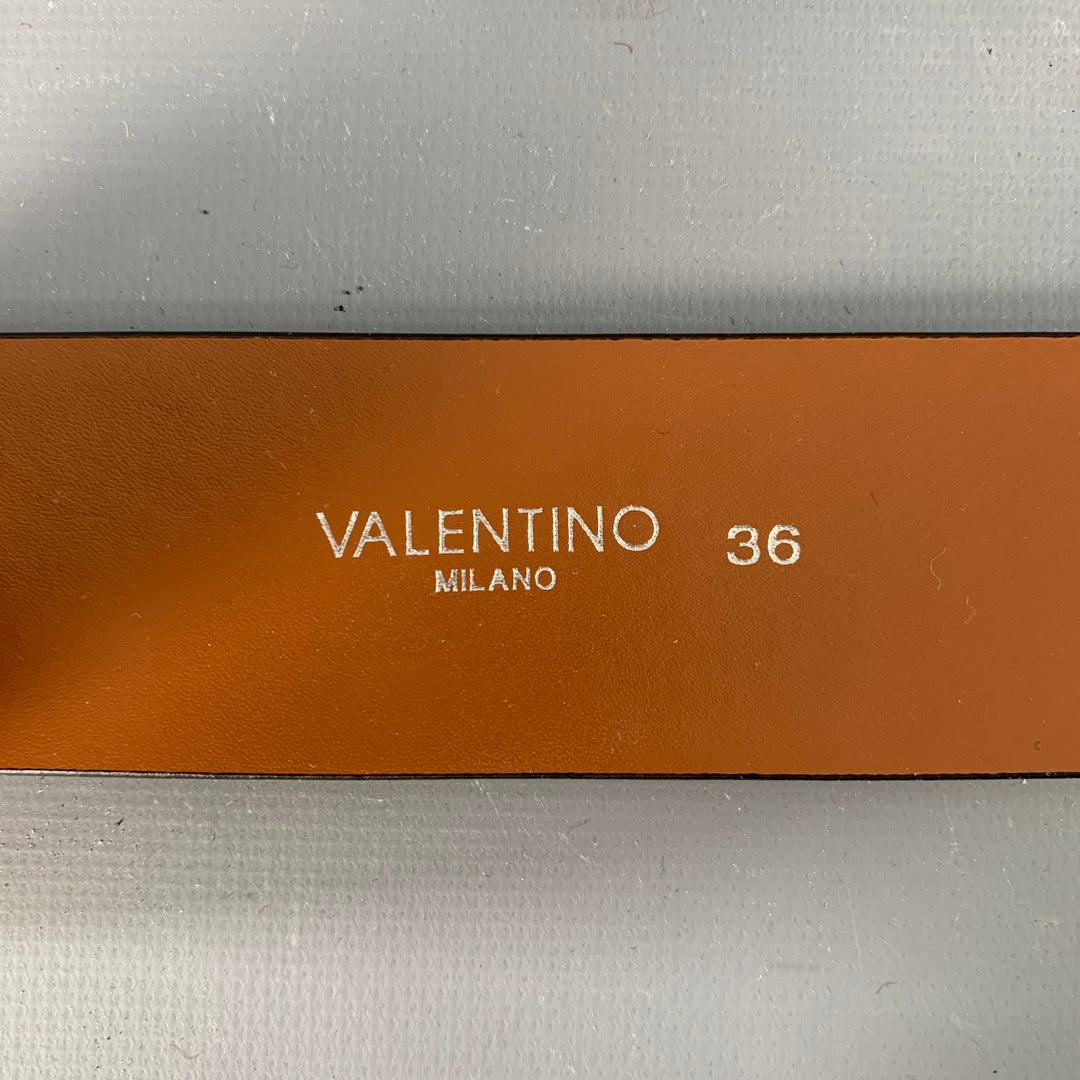 MARIO VALENTINO Size 36 Brown Gunmetal Monogram Leather Belt