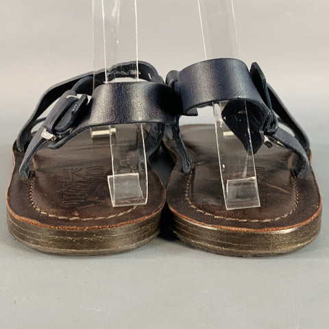 SALVATORE FERRAGAMO Size 8 Navy Brown Leather Strappy Sandals