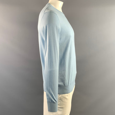 AGNONA Size XL Blue Light Blue Knitted Cashmere Silk Crew Neck Pullover