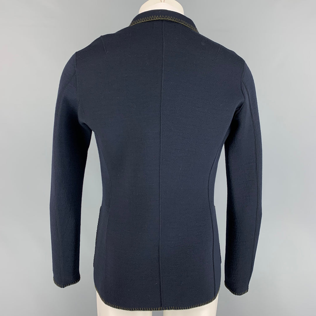 KOLOR Size L Navy Green Contrast Stitch Wool Nylon Sport Coat