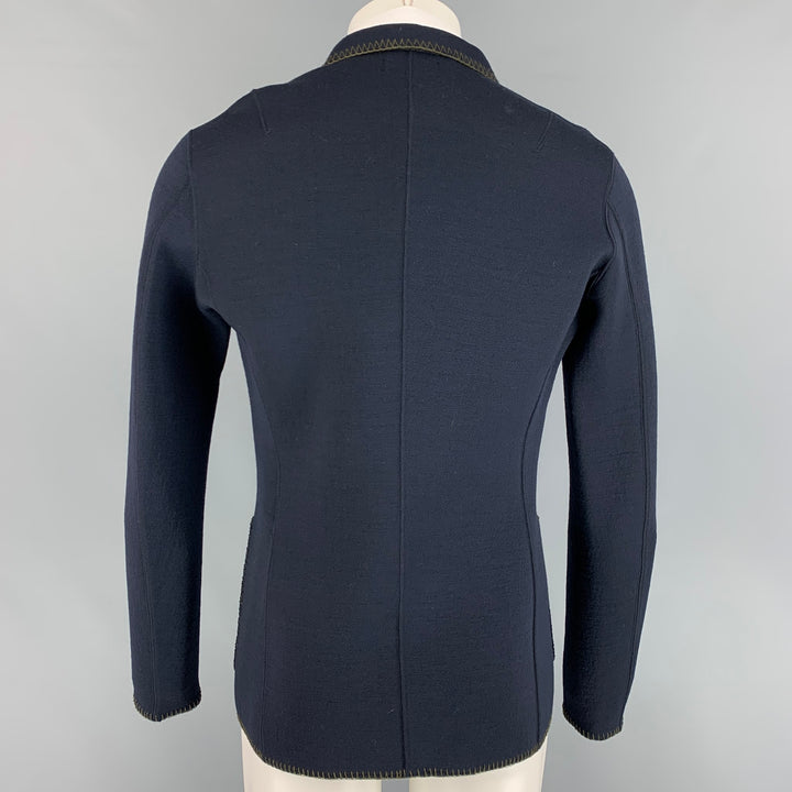 KOLOR Size L Navy Green Contrast Stitch Wool Nylon Sport Coat