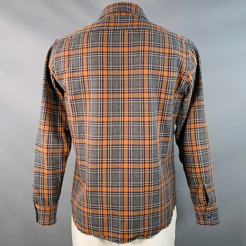 TAYLOR STITCH Size XL Orange Grey Plaid Organic Cotton Long Sleeve Shirt