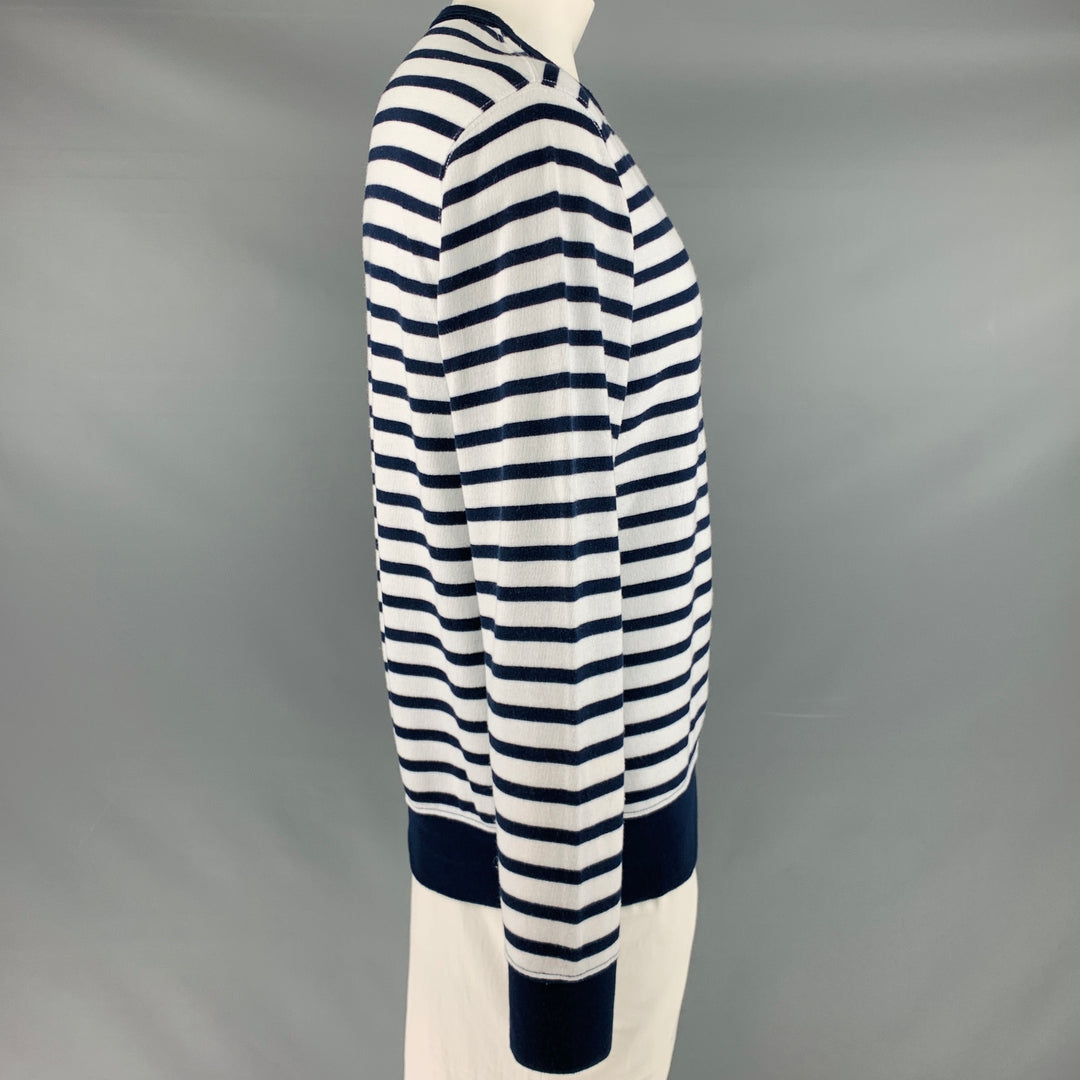 RALPH LAUREN Size L White Navy Stripe Cotton Blend Crew Neck Pullover