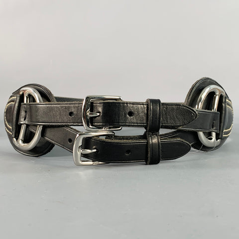 RALPH LAUREN Size S Black Silver Contrast Stitch High Waisted Leather Metal Belt