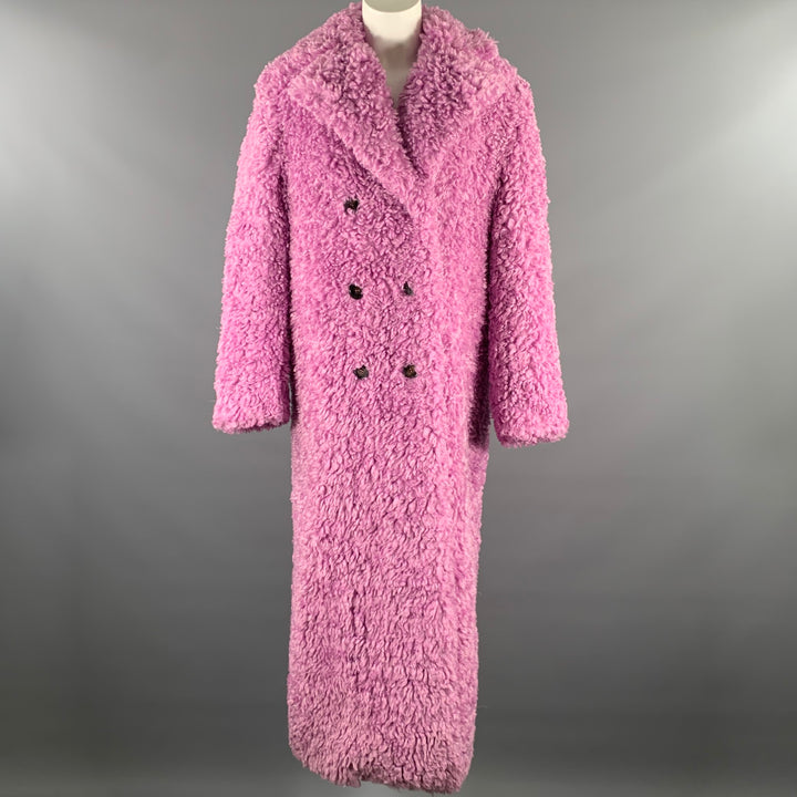 HUISHAN ZHANG Size 8 Lavender Polyester Textured Faux Fur Notch Lapel Coat