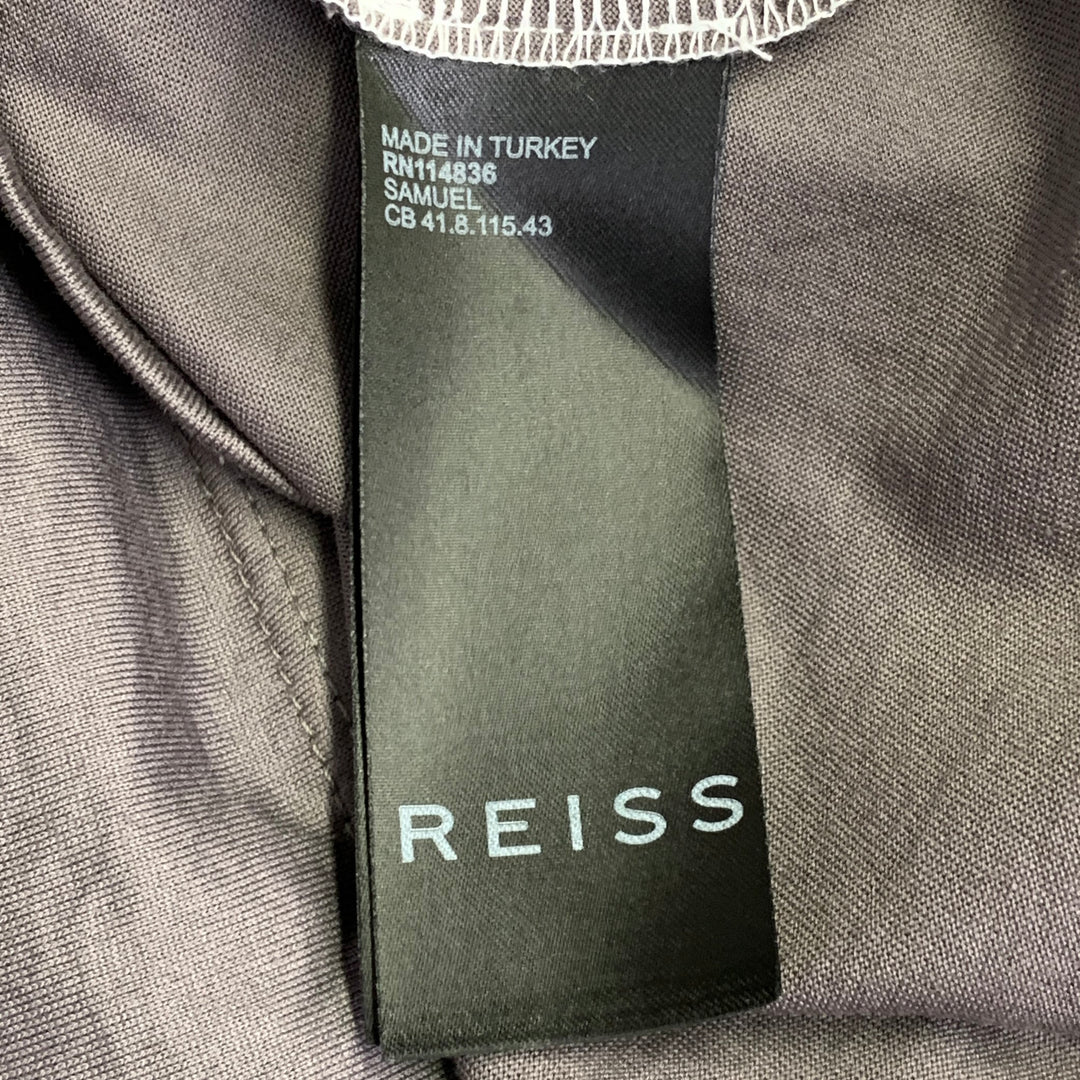 REISS Size S Samuel White Tan Brown Color Block Cotton Jersey Zip Up Polo