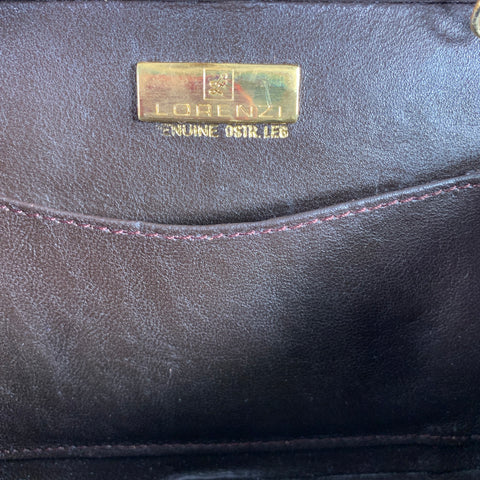 LORENZI Burgundy Gold Lizard Leather Clutch Handbag