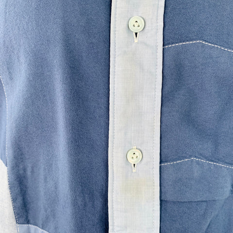 NEEDLES Size L Blue Light Blue Patchwork Deconstructed Cotton Blend Long Sleeve Shirt
