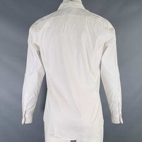 PAUL SMITH Size M White Black Cotton Blend Polka Dot Trim Long Sleeve Shirt