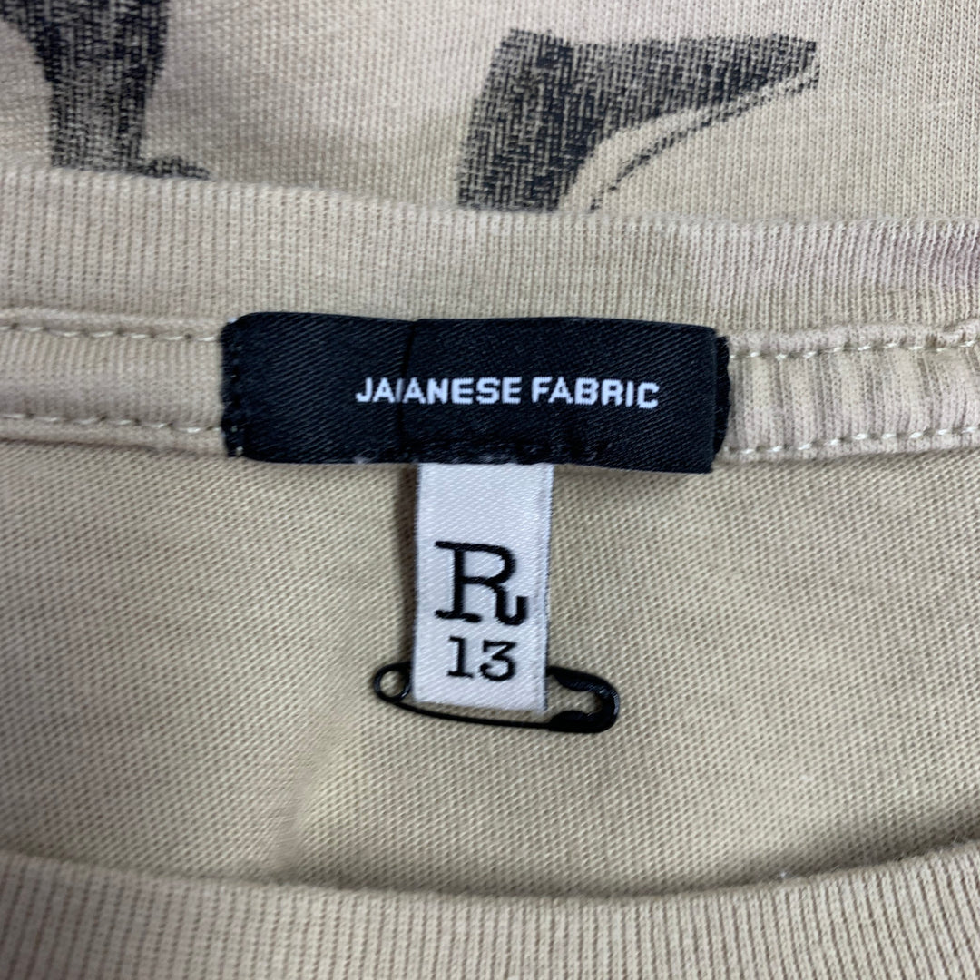 R13 Size M Stamp Khaki Black Cotton Punk Short Sleeve T-shirt