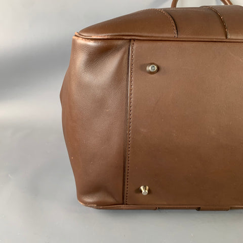 BRUNELLO CUCINELLI Chocolate Brown Leather Clasp Weekender Bag