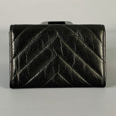 CHANEL Black Quilted Leather Card Case Wallet