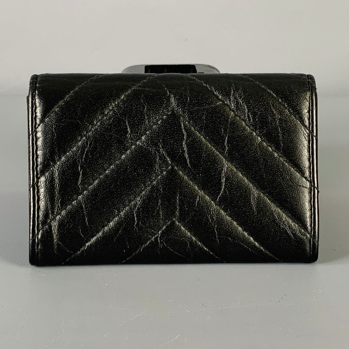 CHANEL Black Chevron Leather Card Case