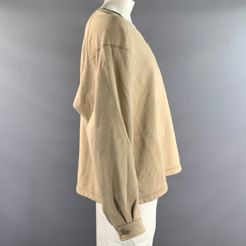 CAL O LINE Size L Beige Green Cotton V Neck Pullover
