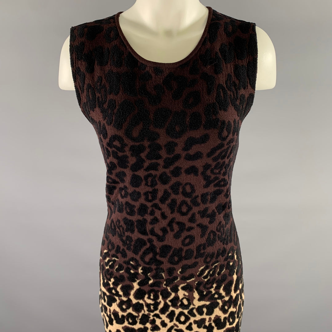 LANVIN Size M Burgundy Tan Wool Blend Leopard Dress