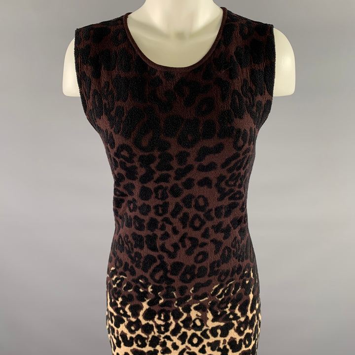 LANVIN Size M Burgundy Tan Wool Blend Leopard Dress