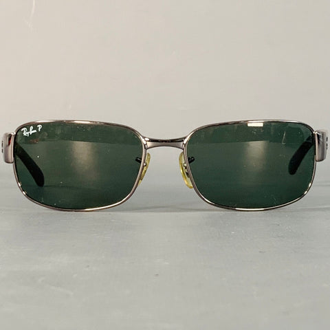 RAY-BAN Silver Black Metal Rectangular Polarized Sunglasses
