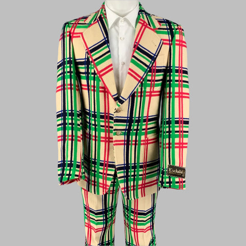 GUCCI FW 21 Size 36 Cream Multi Color Plaid Wool Cotton Notch Lapel Suit