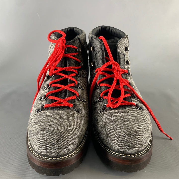 MONTELLIANA Size 12 Grey Black Tweed Wool Ankle Boots