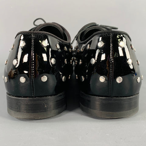 ALEXANDER MCQUEEN Size 10 Black Patent Leather Silver Studded Lace-Up Shoes