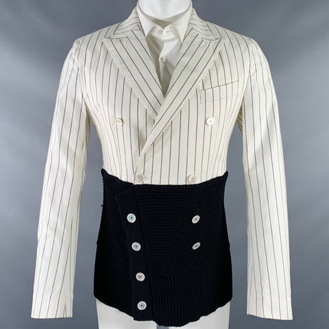 DOLCE & GABBANA Size 38 White Black Stripe Cotton Silk Sport Coat