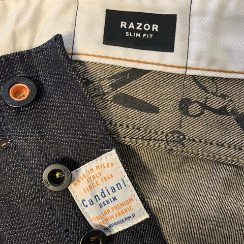 DENHAM Size 31 Navy Embroidery Cotton Straight Jeans