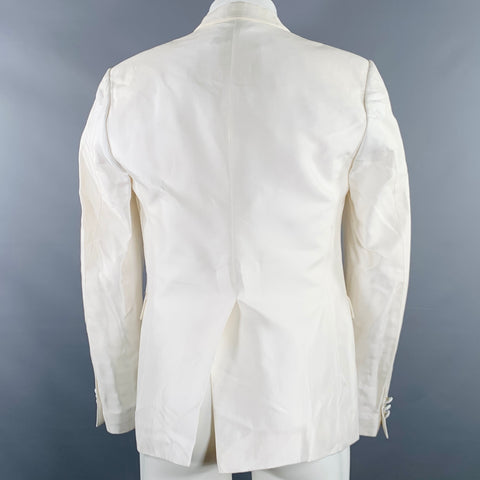 JUST CAVALLI Size 38 White Beige Sequined Peak Lapel Sport Coat
