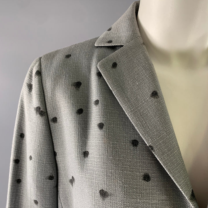 AKRIS Size 12 Grey Black Viscose Wool Spotted Cropped Blazer